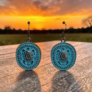 Patina Copper Sea Turtle Earrings #2096